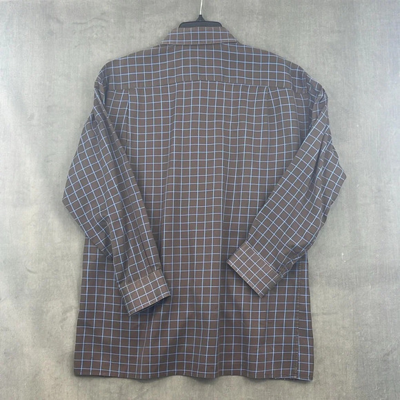 Paul Fredrick Men’s LS Oxford Dress Shirt Brown Blue Check Size 17-32 Trim Fit - Picture 8 of 8
